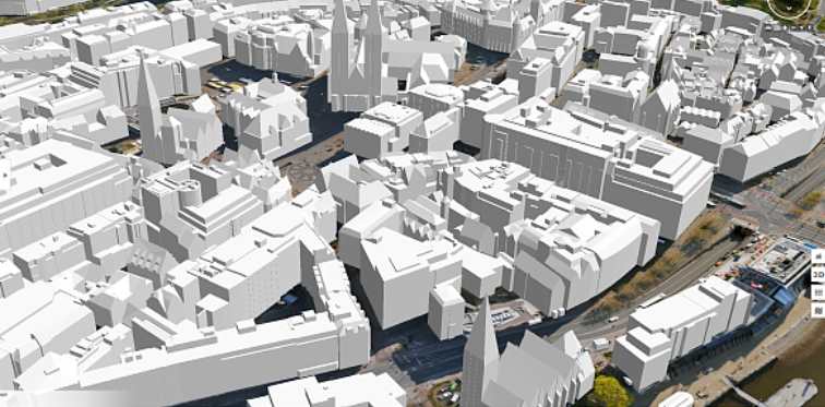 3D-Gebäudemodell. Daten: © GeoBasis-DE / GeoInformation Bremen 2019