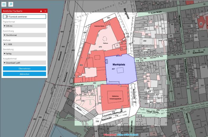 Die Kartenanwendung im GeoShop basiert auf Düsseldorf Maps