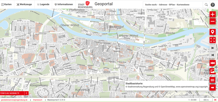 Stadtbasiskarte:© Stadtverwaltung Regensburg und © OpenStreetMap, www.openstreetmap.org/copyright