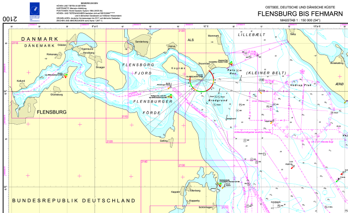 Ausschnitt aus der Seekarte „Ostsee, Deutsche und Dänische Küste – Flensburg bis Fehmarn“ (Nr. 2100)
