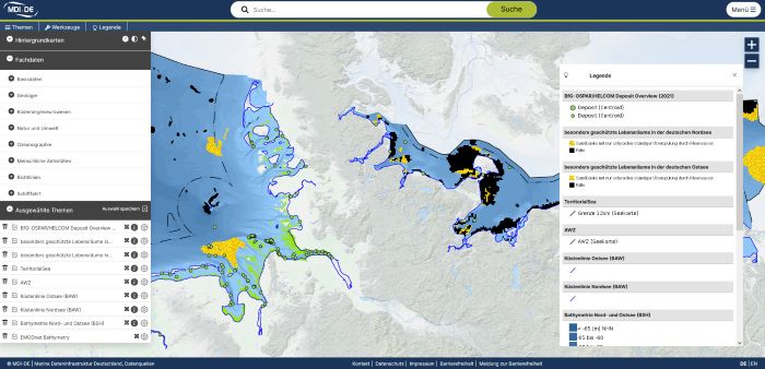 Darstellung verschiedener Kartenthemen im Viewer der MDI-DE