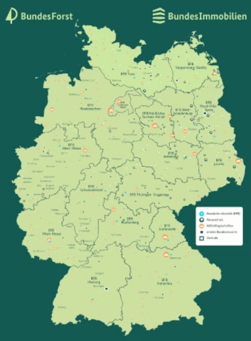Übersichtskarte der von Bundesforst betreuten Flächen © Bundesforst, Simon Haufe Übersichtskarte der von Bundesforst betreuten Flächen © Bundesforst, Simon Haufe